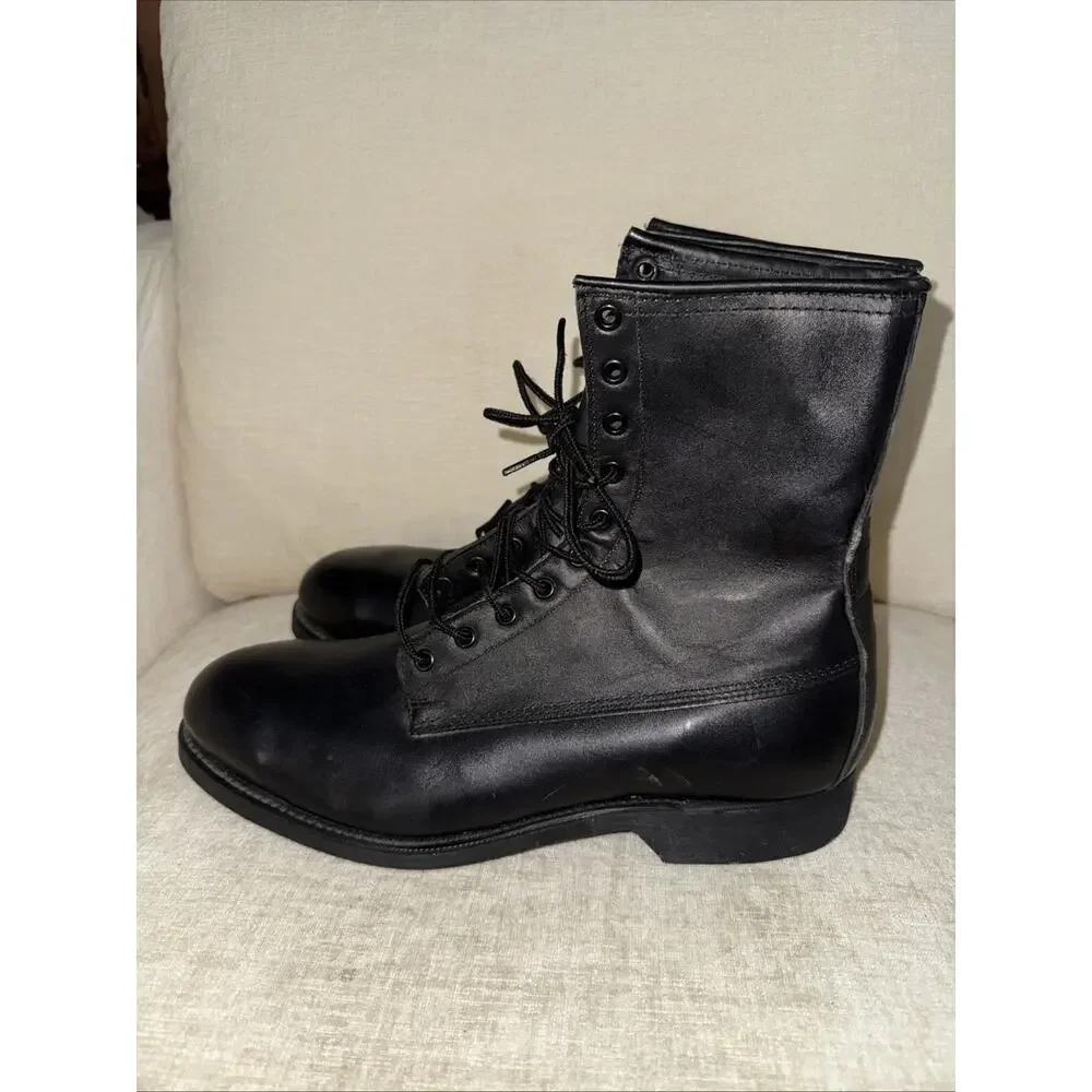 Vintage Addison Shoe Company Black Steel Toe Combat Boots Size 10.5R 1988 EUC